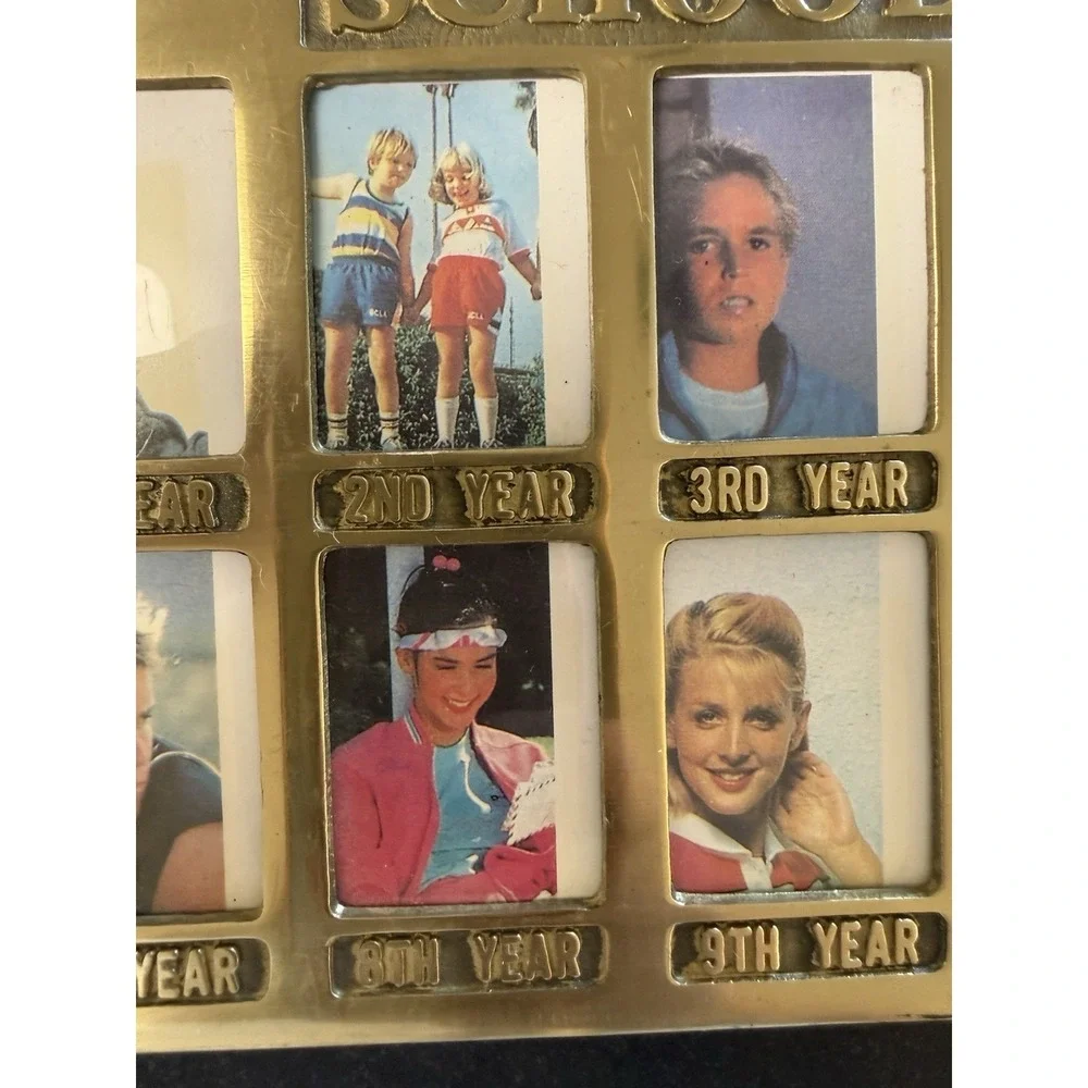 Solid Brass Vtg. School Bus School Days Picture Frame Grades 1-12